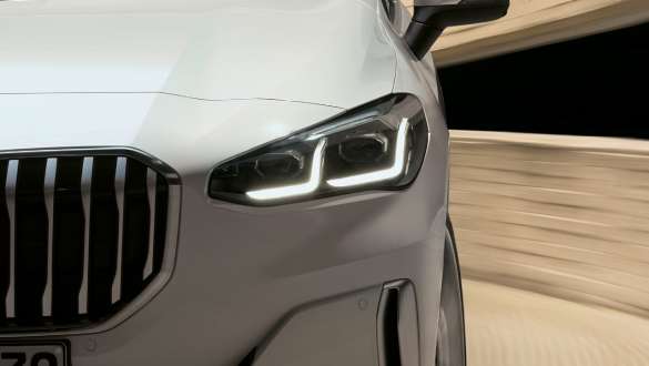 BMW 2 Series Active Tourer with LED headlights U06 2021 Mineral White metallic close-up front
