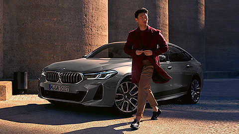 BMW 6 Series Gran Turismo (G32) three-quarter front view with model