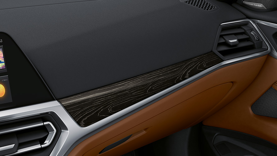 BMW Individual trim finishers fine-wood trim 'Fineline' Black with silver effect close-up