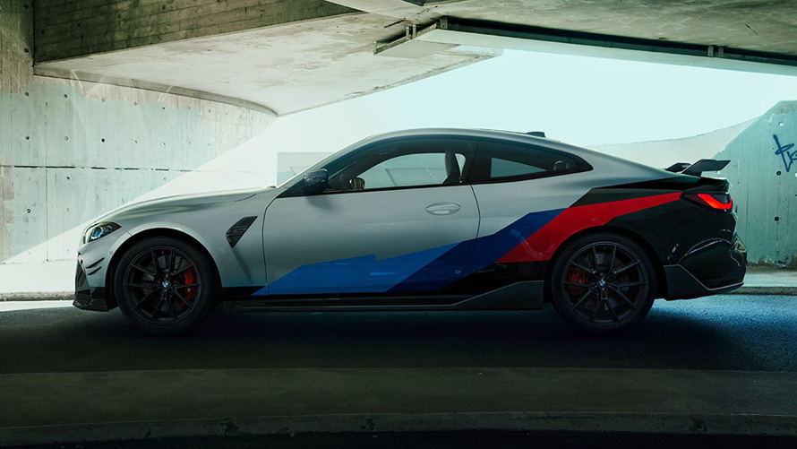 BMW M4 CS G82 2021 side view with M Performance Parts